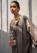 Pakistani Taupe Embroidered Raw Silk Cape with Pants (2-Piece) - Image 7