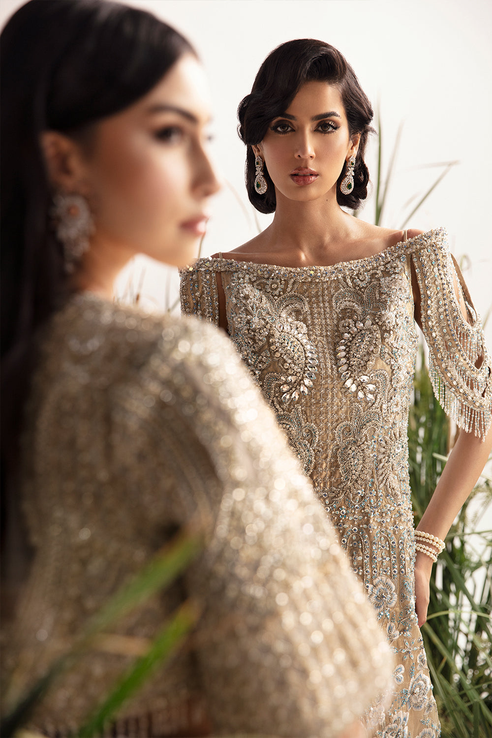 Pakistani Beige Embellished Pure Raw Silk Cocktail Dress (1-Pc) - Image 4