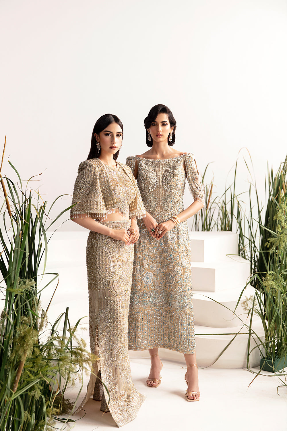 Pakistani Beige Embellished Pure Raw Silk Cocktail Dress (1-Pc) - Image 7
