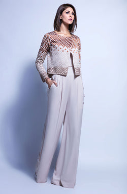 Beige Embroidered Georgette Ombre Jacket (2-Piece) - Image 1