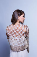 Beige Embroidered Georgette Ombre Jacket (2-Piece) - Image 3