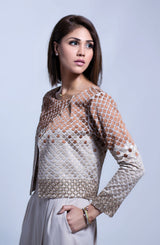 Beige Embroidered Georgette Ombre Jacket (2-Piece) - Image 4