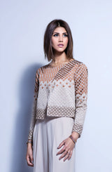 Beige Embroidered Georgette Ombre Jacket (2-Piece) - Image 5
