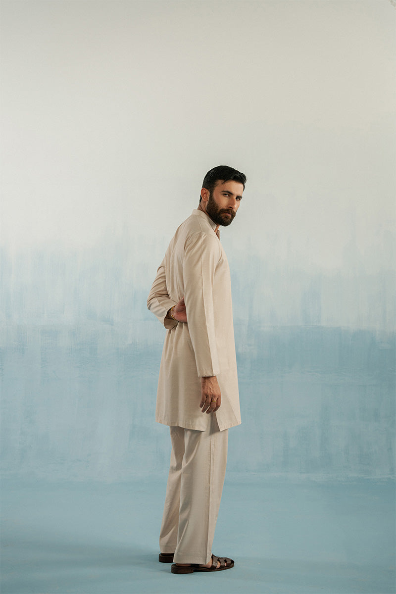 Boski Beige Embroidered Cotton Blend Kurta Pajama (2-Piece) - Image 5