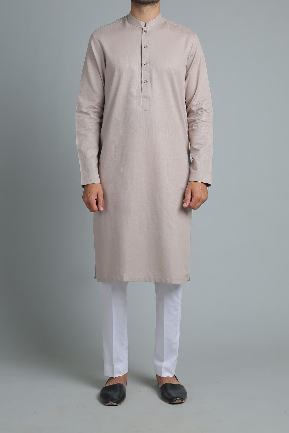 Beige Cotton Khaddar Kurta Pajama (2-Piece) - Image 1