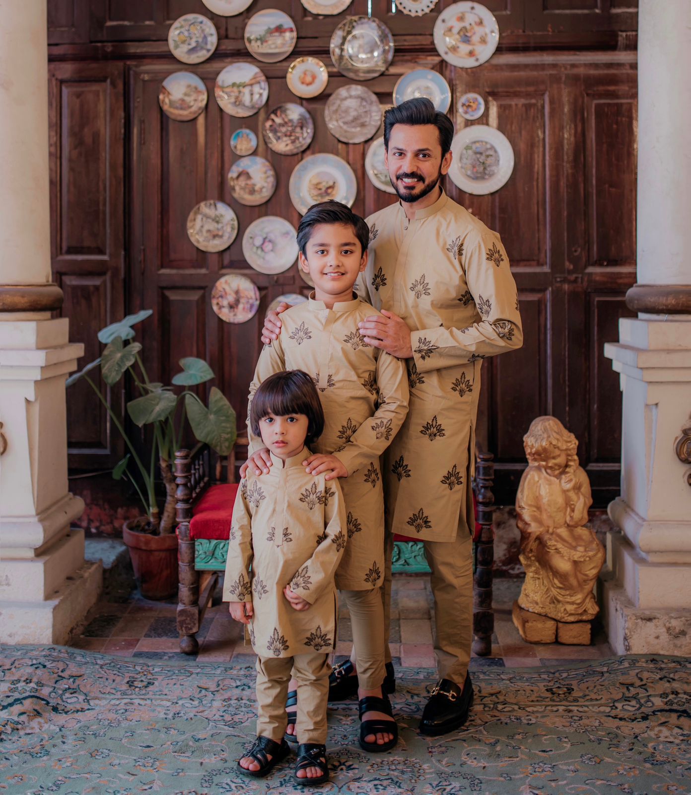 Beige Printed Cotton Kurta Pajama (2-Piece) - Image 1