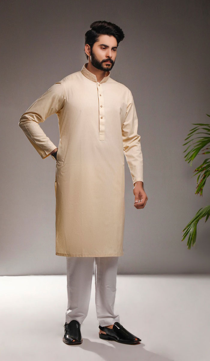 Bisque Cotton Plain Kurta (2-Piece) - Image 1