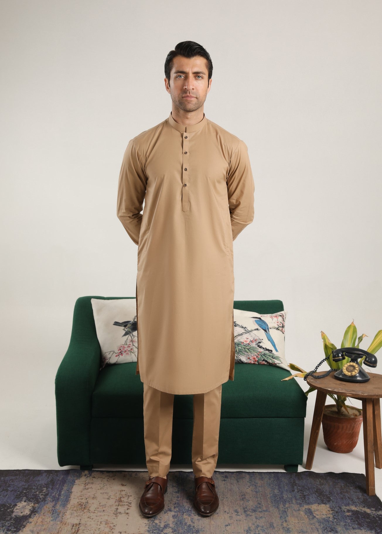Camel Cotton Kurta Trouser Set (2-Piece) - Image 2