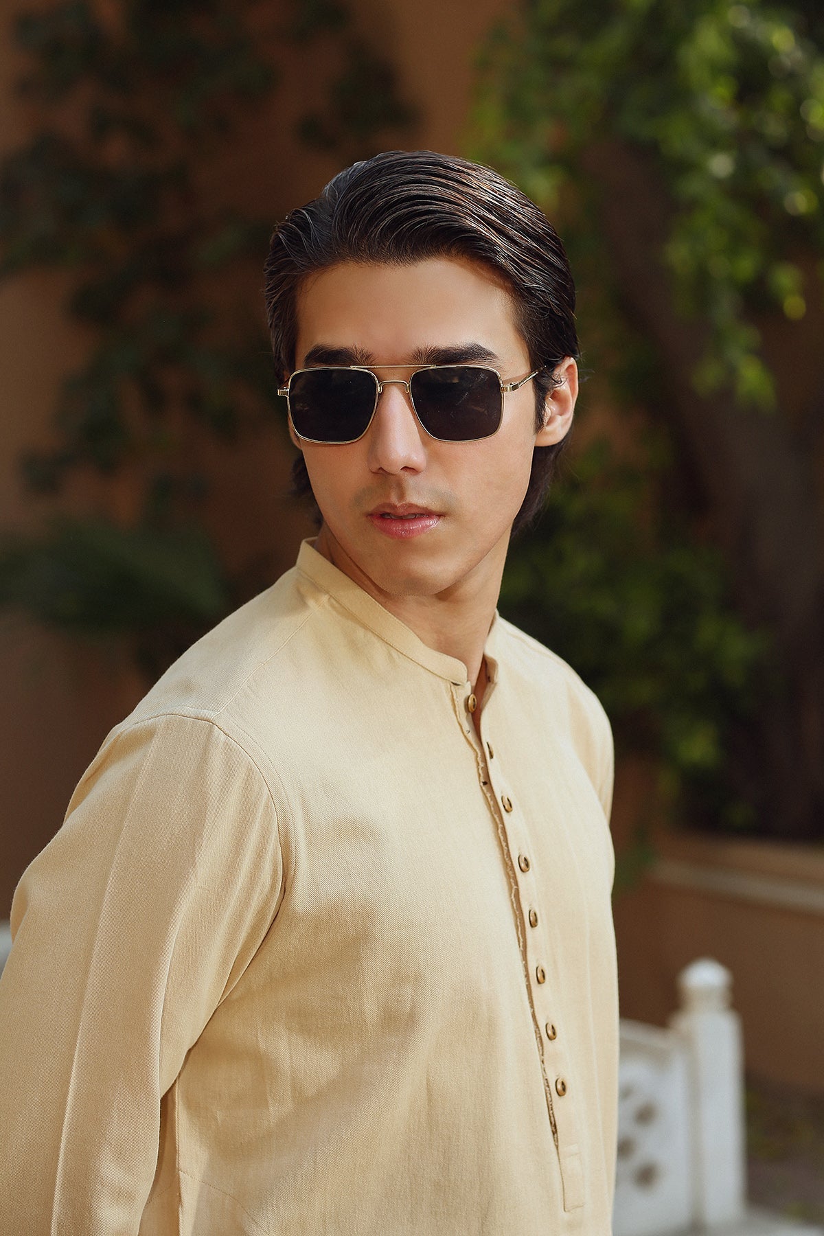 Fawn Hand-Stitched Premium Cotton Kurta Pajama (2-Piece) - Image 2