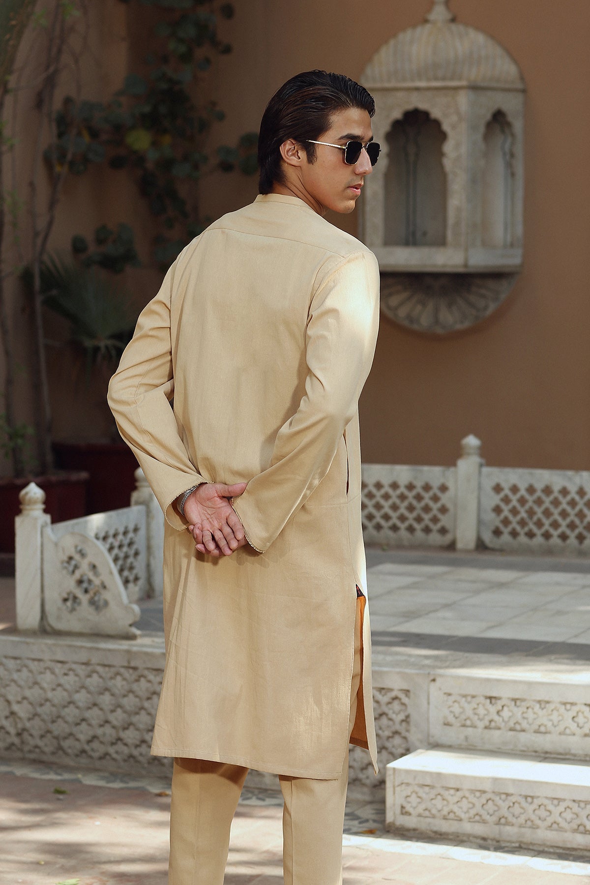 Fawn Hand-Stitched Premium Cotton Kurta Pajama (2-Piece) - Image 3