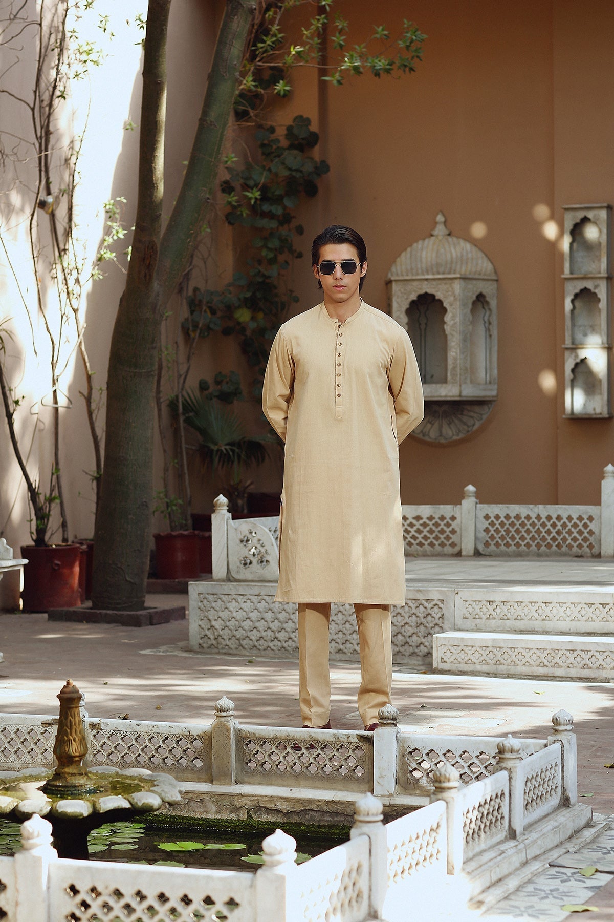 Fawn Hand-Stitched Premium Cotton Kurta Pajama (2-Piece) - Image 5