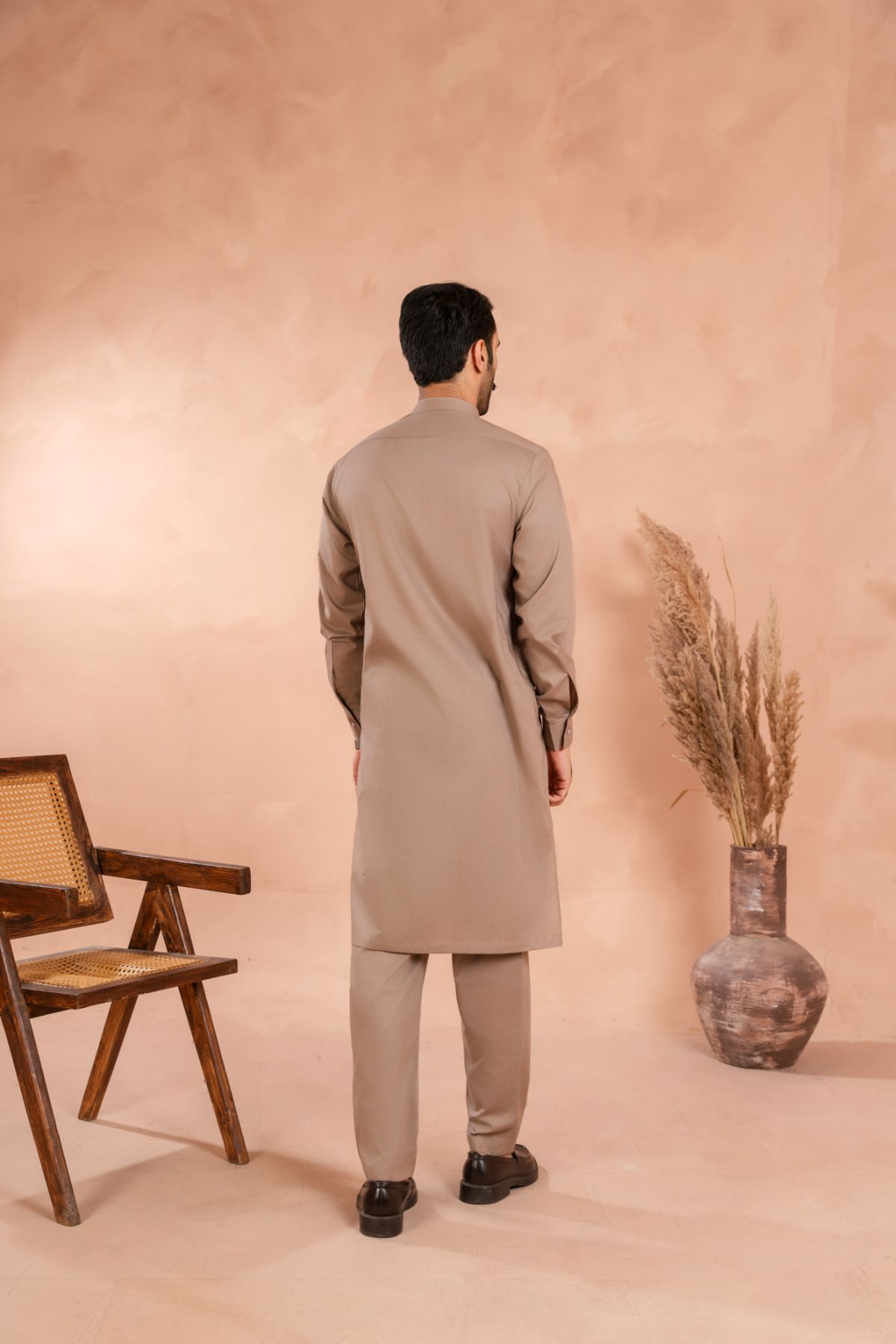 Beige Tonal-Stitched Luxury Cotton Kurta Trouser Set (2-Piece) - Image 7