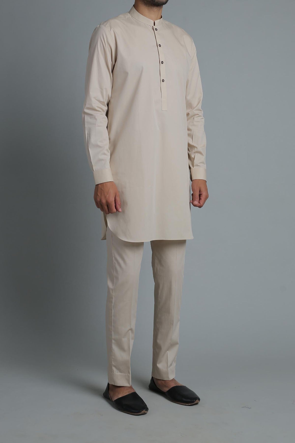 Beige Egyptian Cotton Kurta Pajama Set (2-Piece) - Image 1