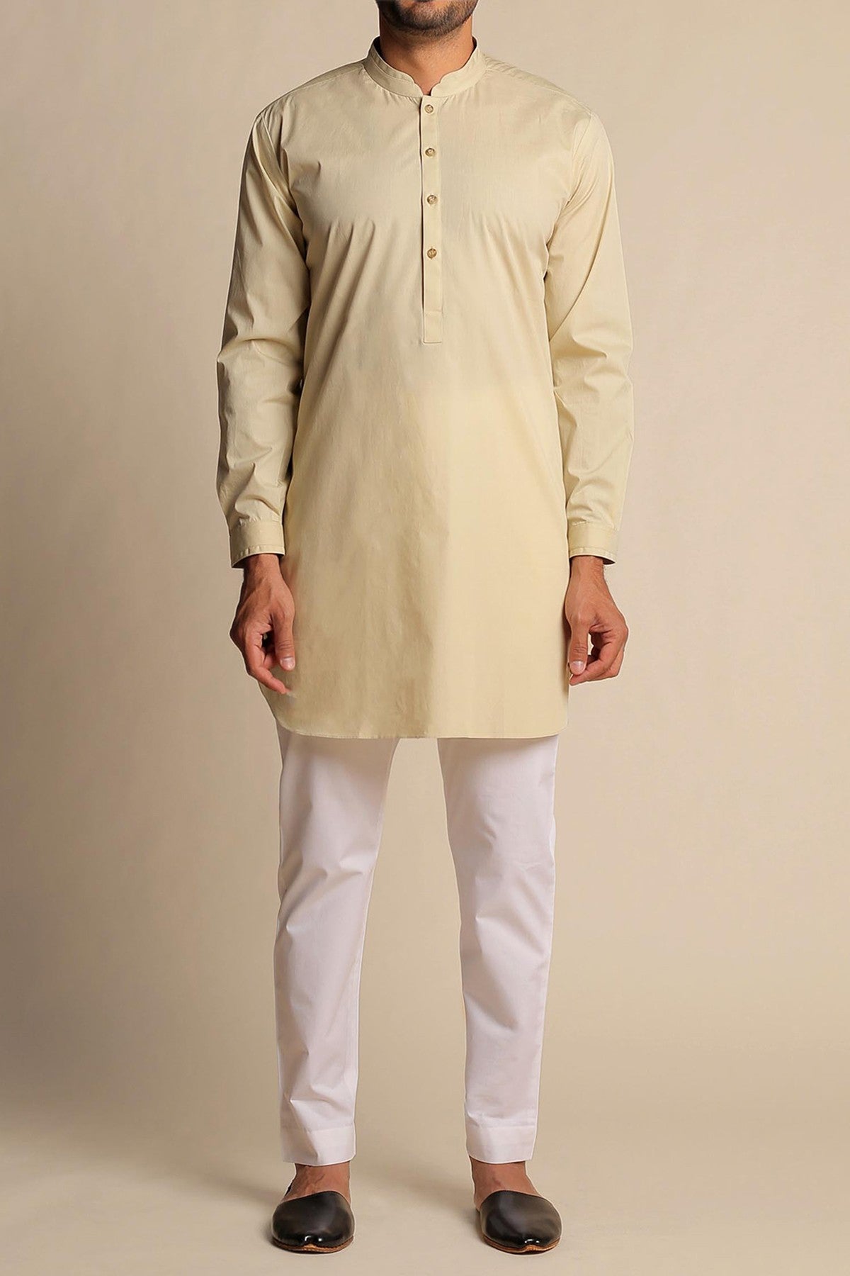 Beige Egyptian Cotton Kurta Pajama (2-Piece) - Image 2