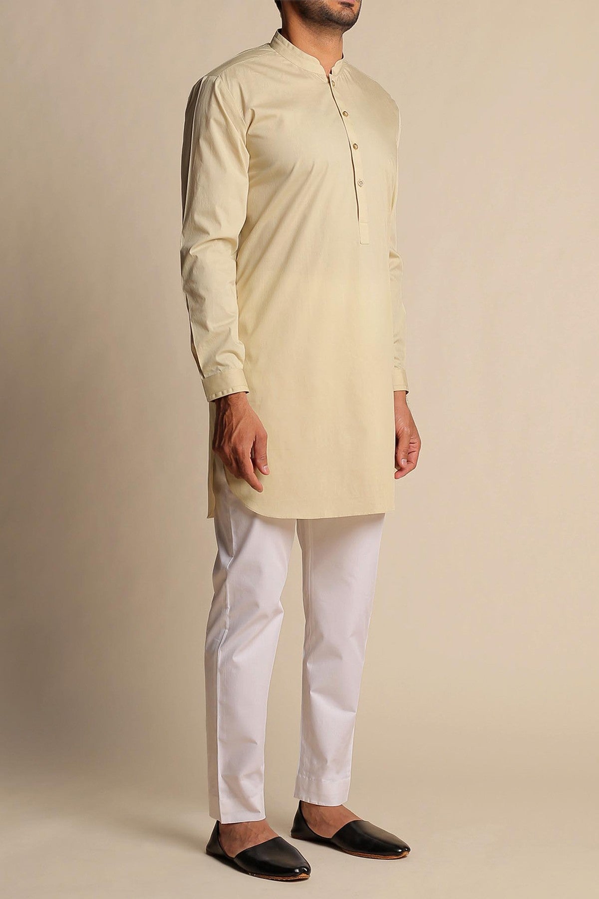 Beige Egyptian Cotton Kurta Pajama (2-Piece) - Image 3