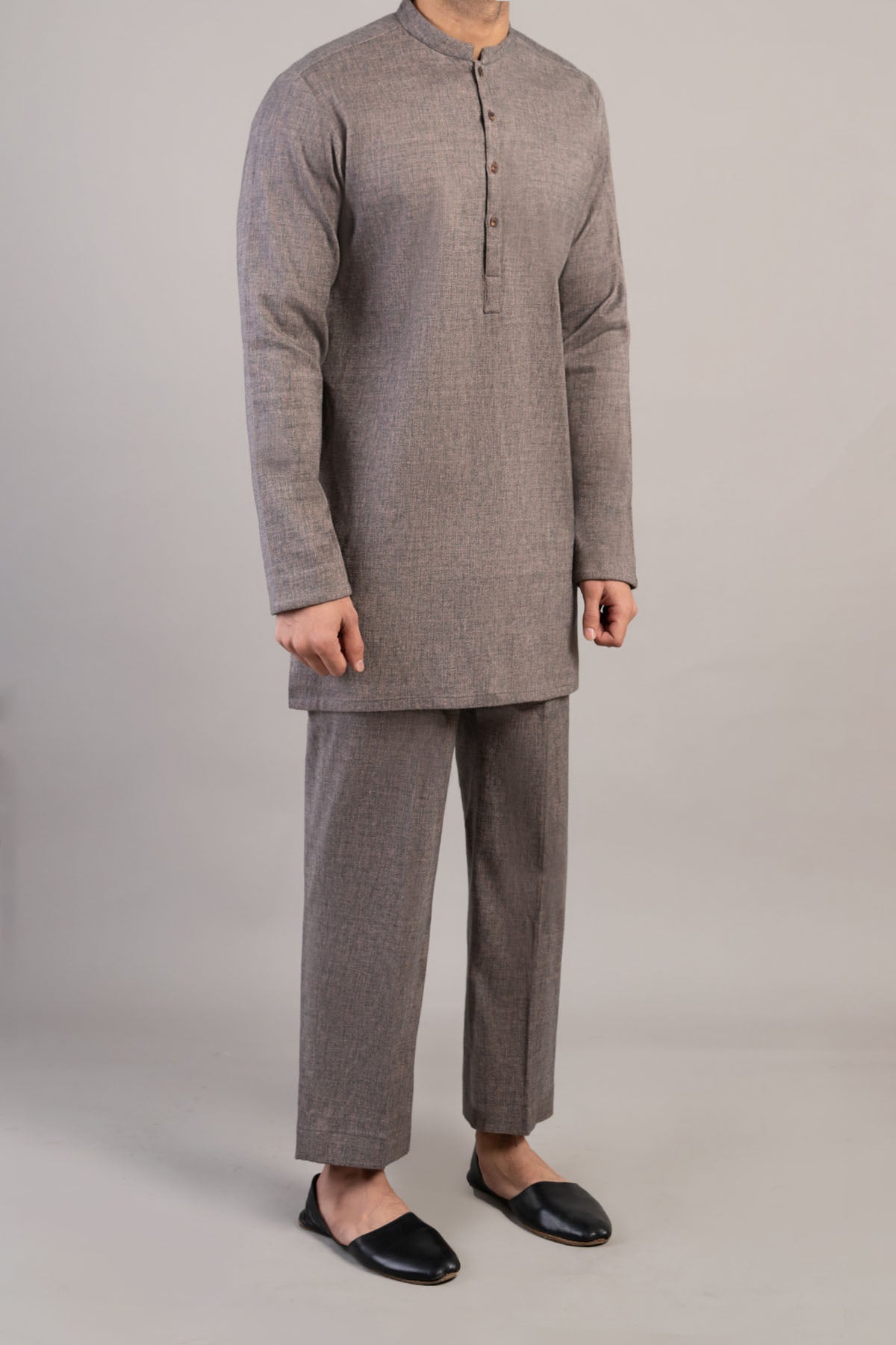 Taupe Handmade Khaddar Kurta Pajama (2-Piece) - Image 1