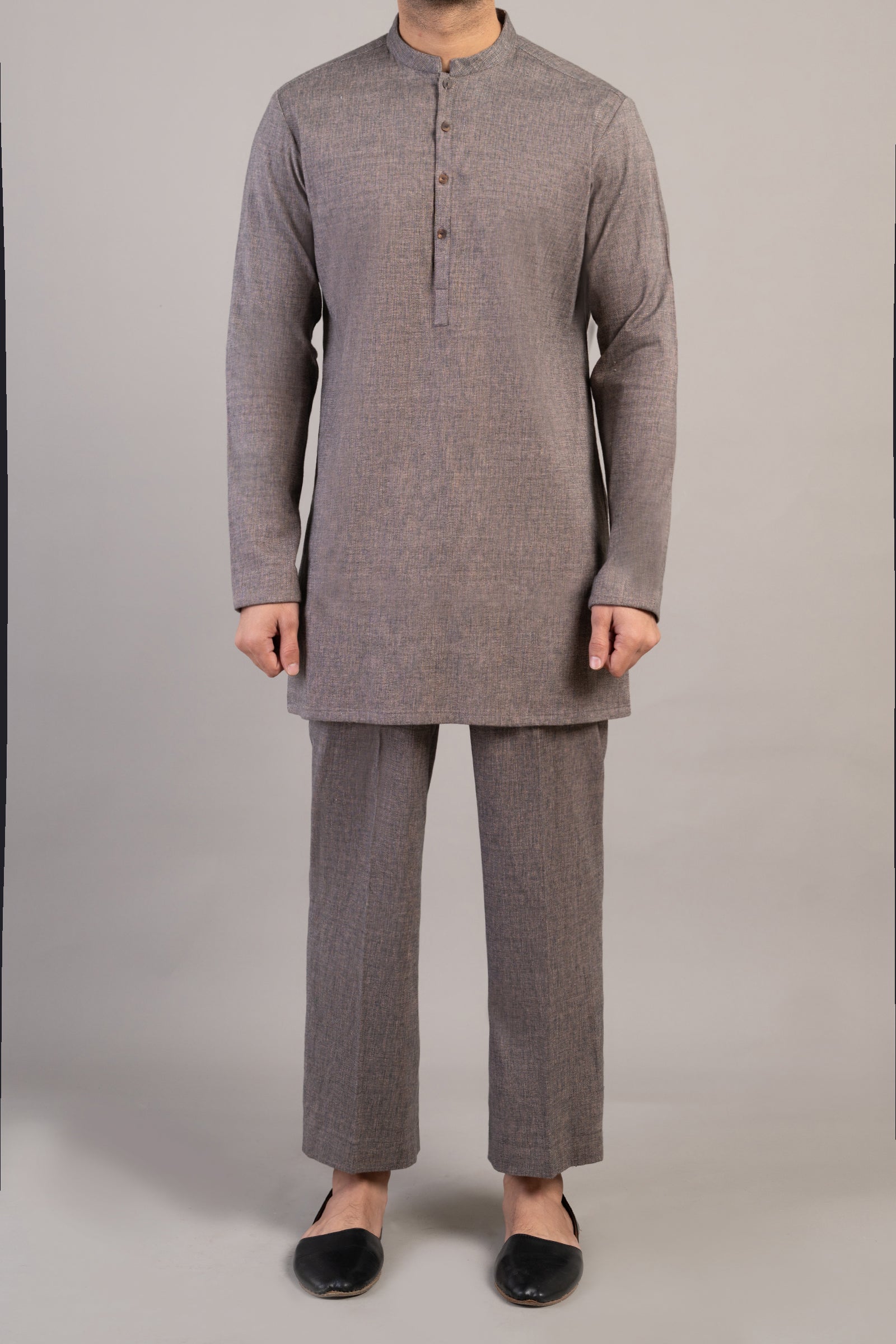 Taupe Handmade Khaddar Kurta Pajama (2-Piece) - Image 2