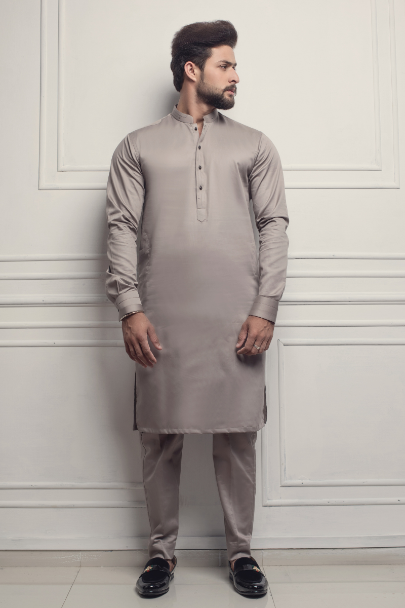 Shiny Beige Silk-Blend Kurta Pajama (2-Piece) - Image 3