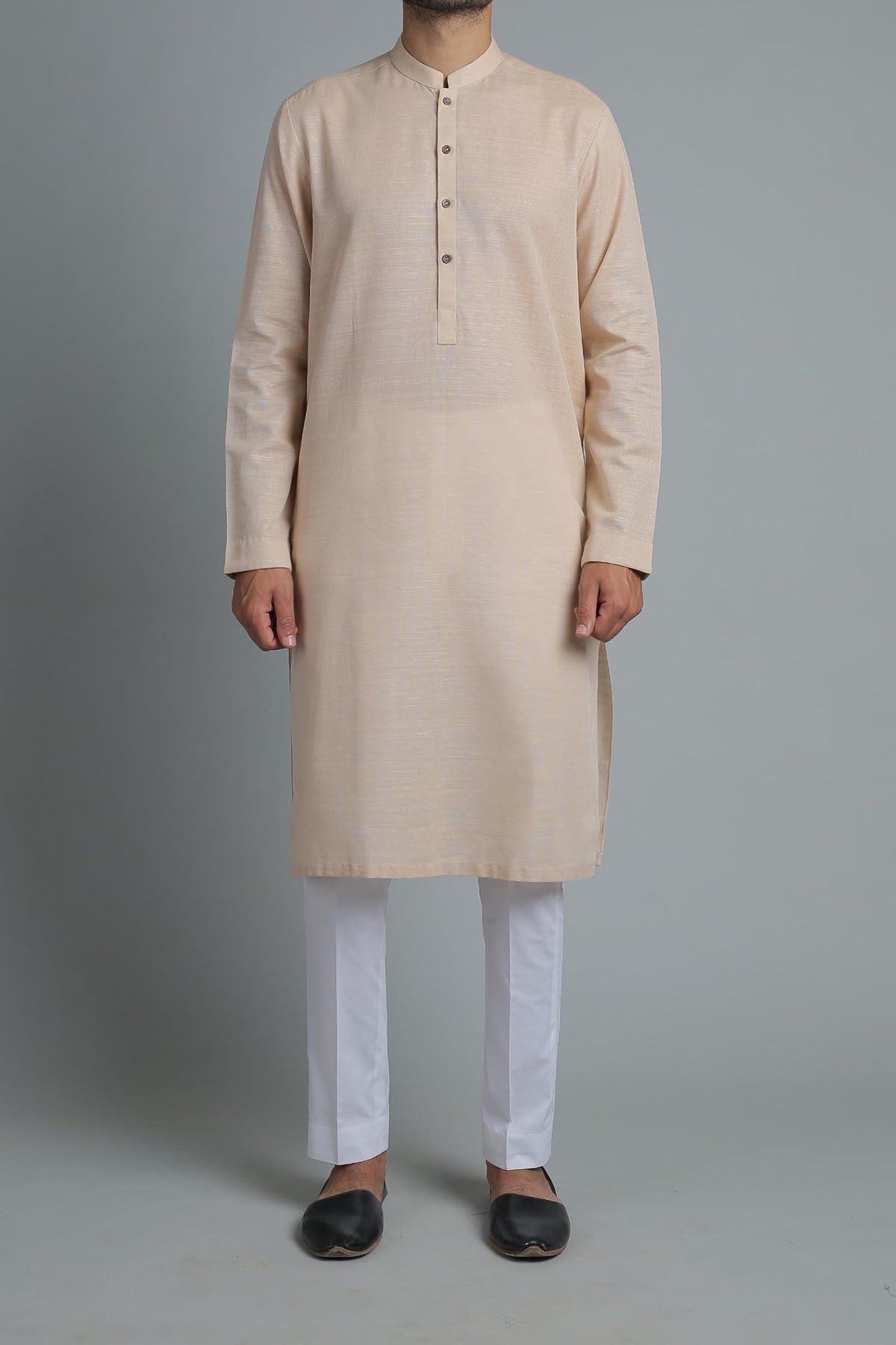 Light Beige Slub Khaddar Kurta (2-Piece) - Image 1