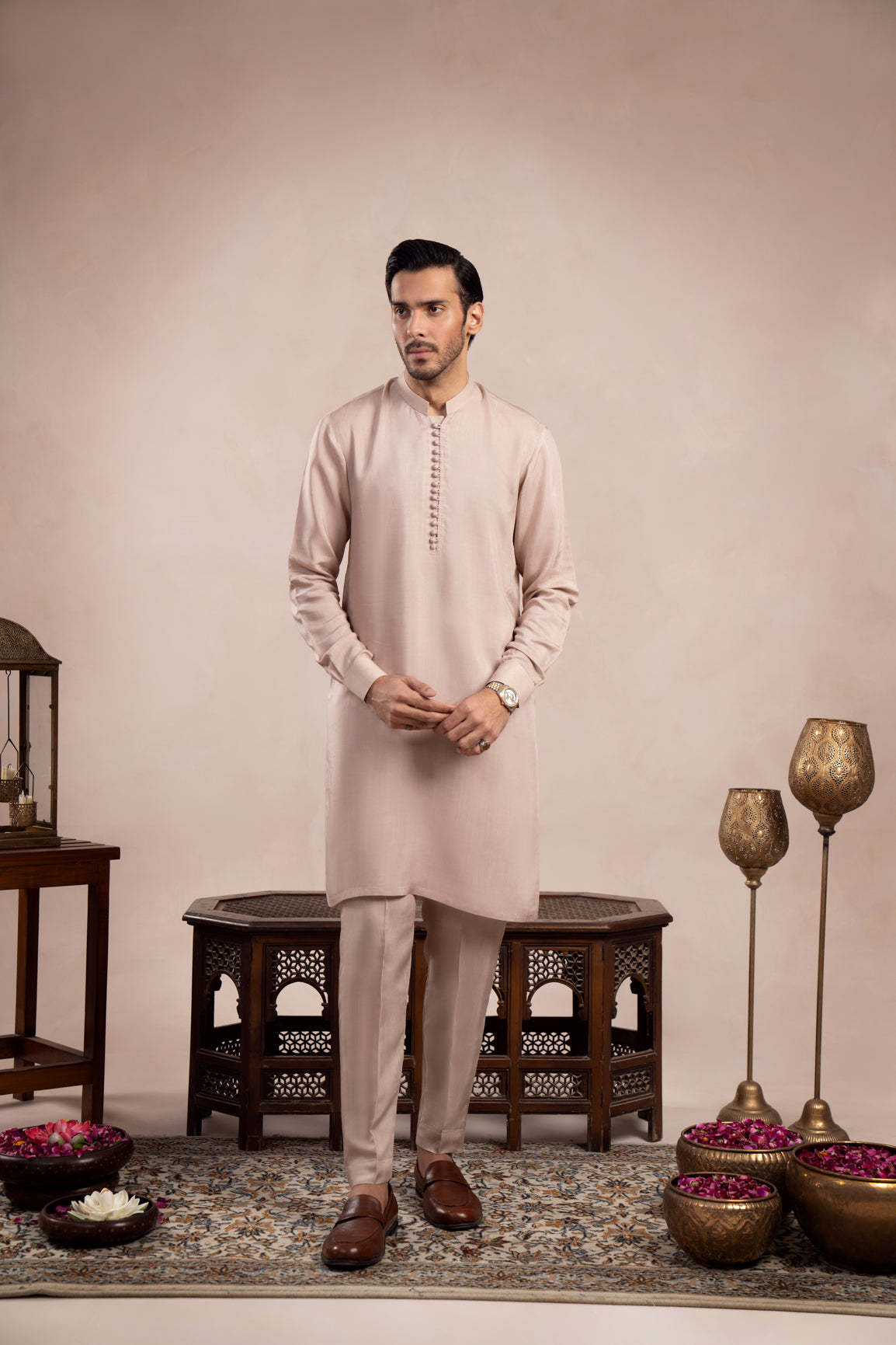 Coffee Beige Viscose Silk Kurta Trouser (2-Piece) - Image 1