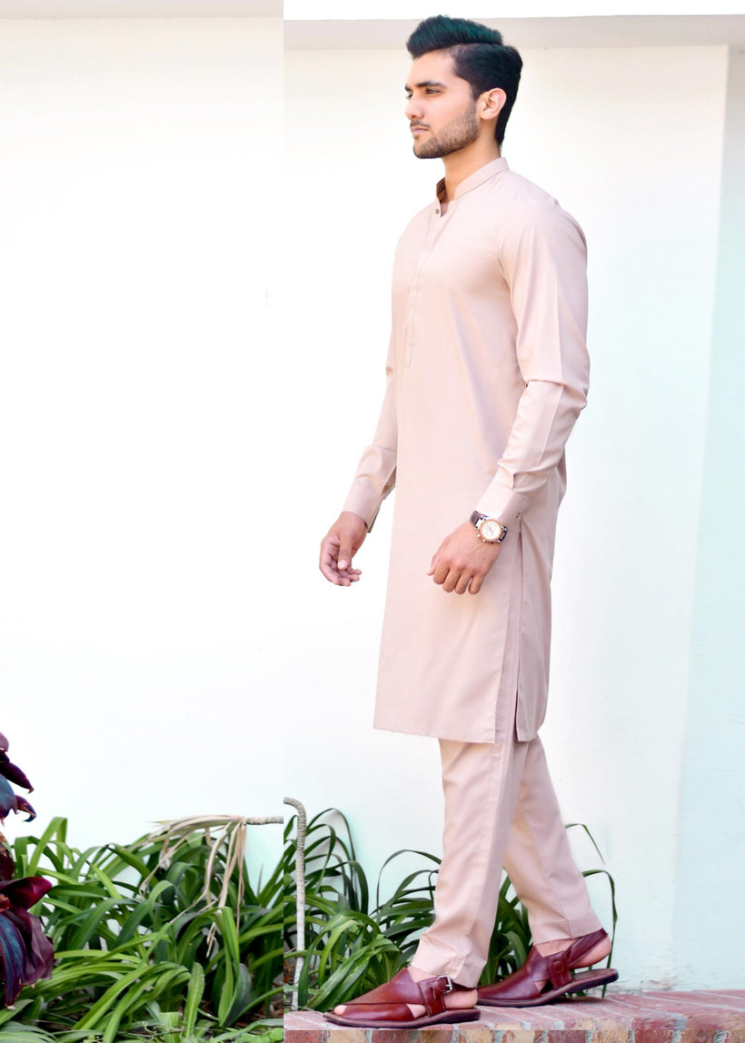 Beige Wash-and-Wear Kurta Pajama (2-Piece) - Image 4