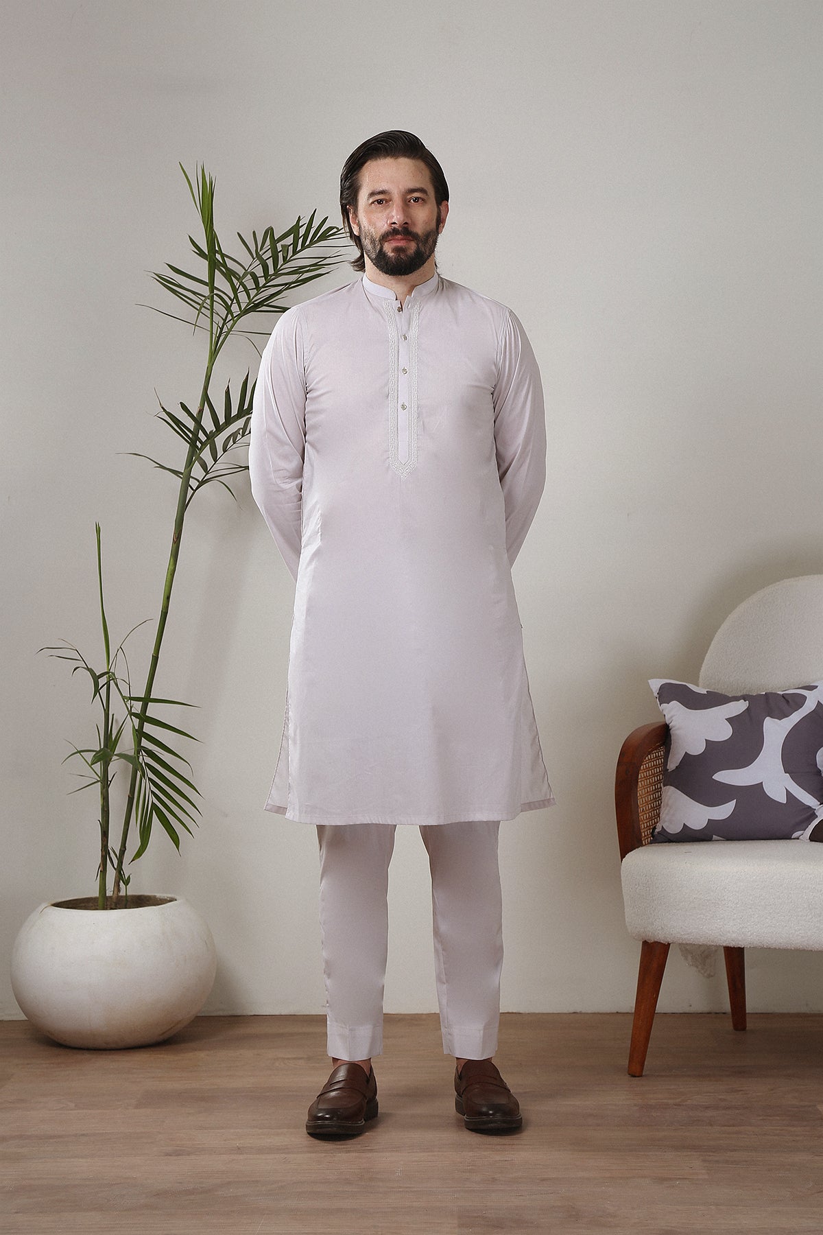 Skin Embroidered Wash-and-Wear Kurta Pajama (2-Piece) - Image 1
