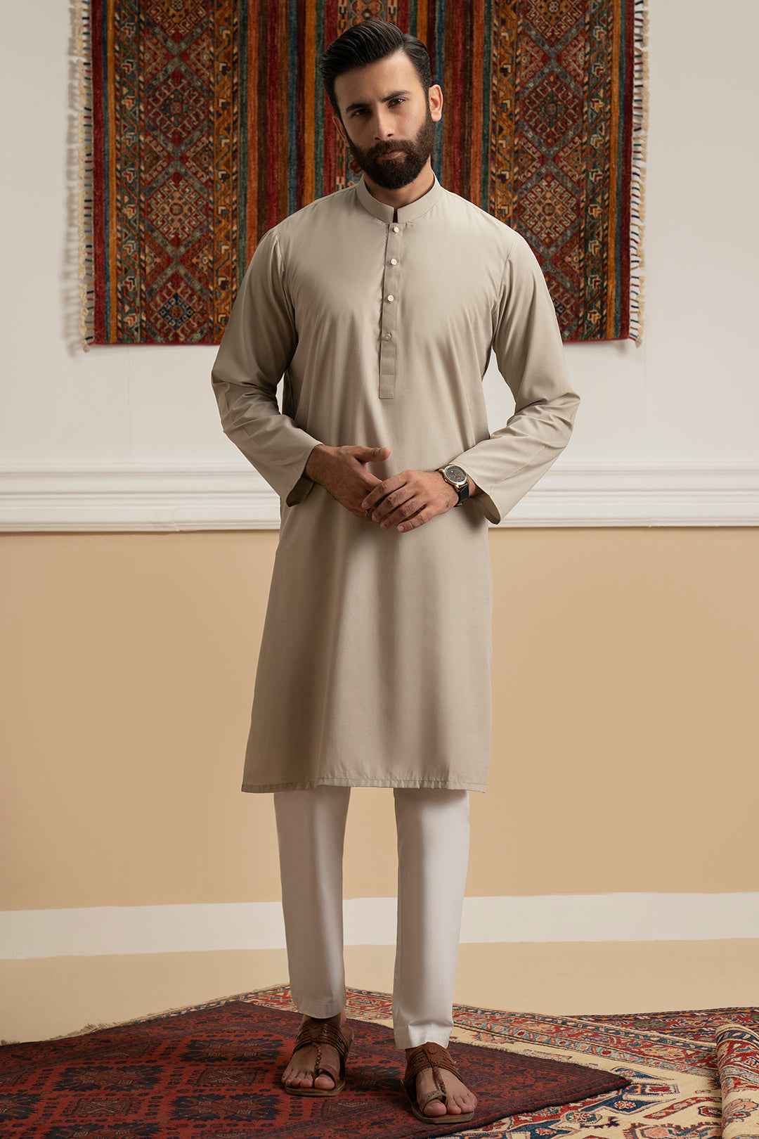 Sand Wash & Wear Kurta Pajama (2-Piece) - Image 2