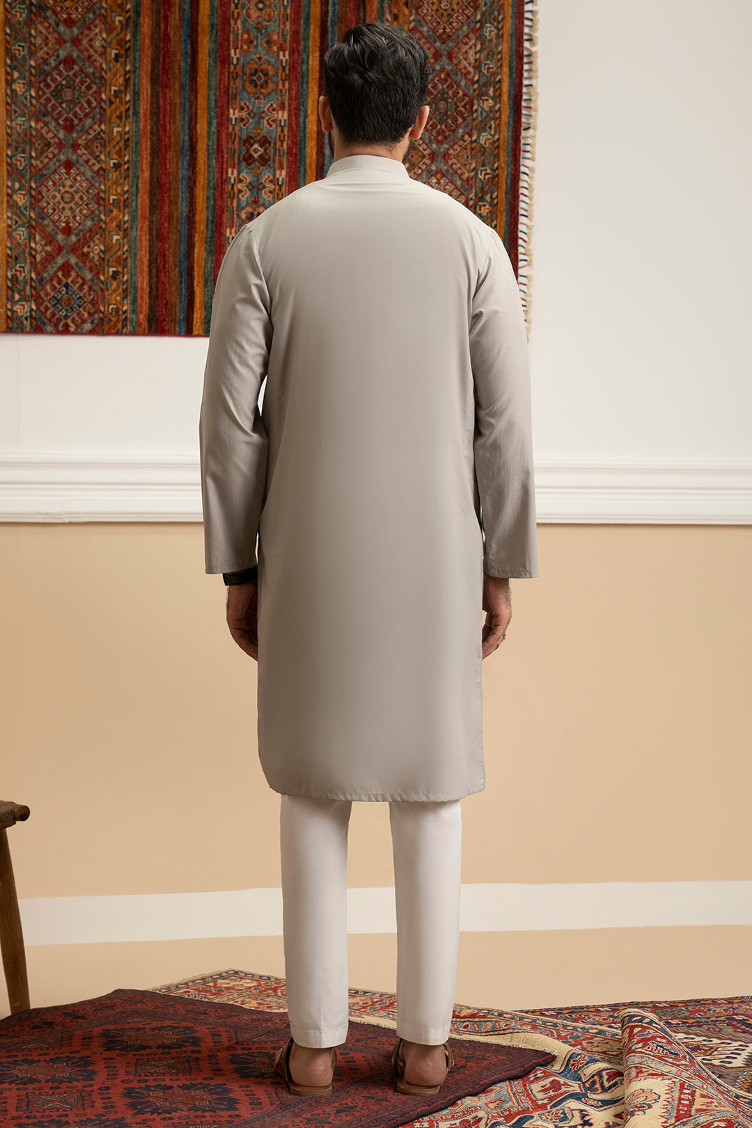 Oatmeal Self-Textured Wash & Wear Kurta (2-Piece) - Image 10