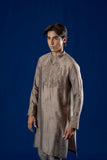 Taupe Embroidered Cotton Net Kurta Set (2-Piece) - Image 3