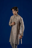 Taupe Embroidered Cotton Net Kurta Set (2-Piece) - Image 7