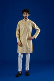 Light Beige Embroidered Cotton Kurta (2-Piece) - Image 7
