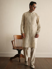 Fawn Thread Embroidered Cotton Kurta (2-Piece) - Image 3