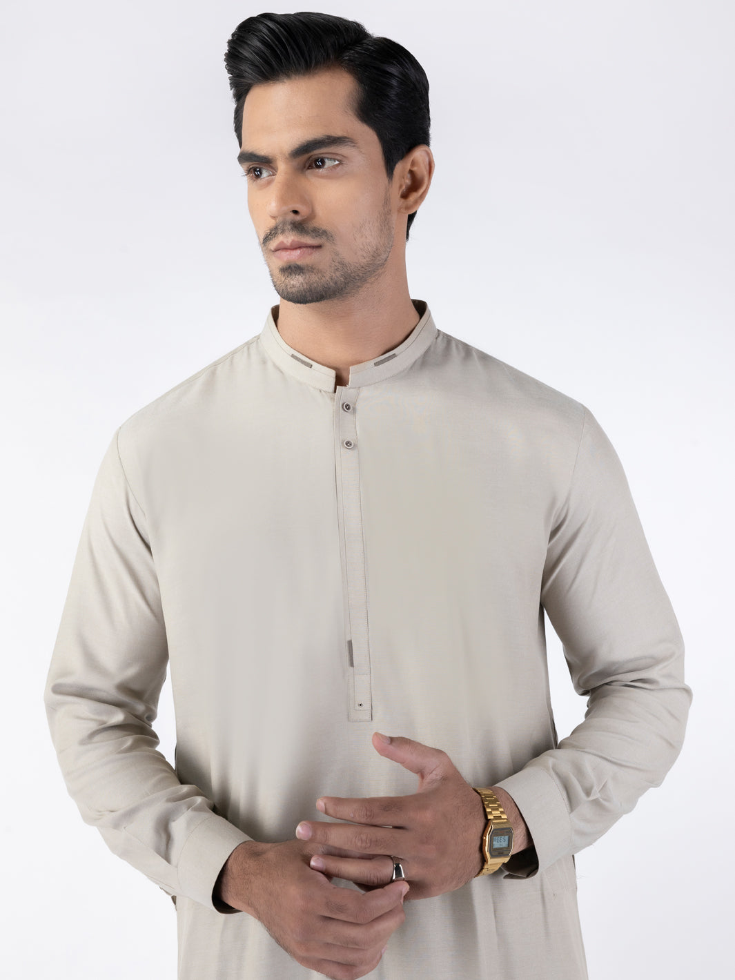 Fawn Cut-and-Sew Blended Shalwar Kameez (2-Piece) - Image 2
