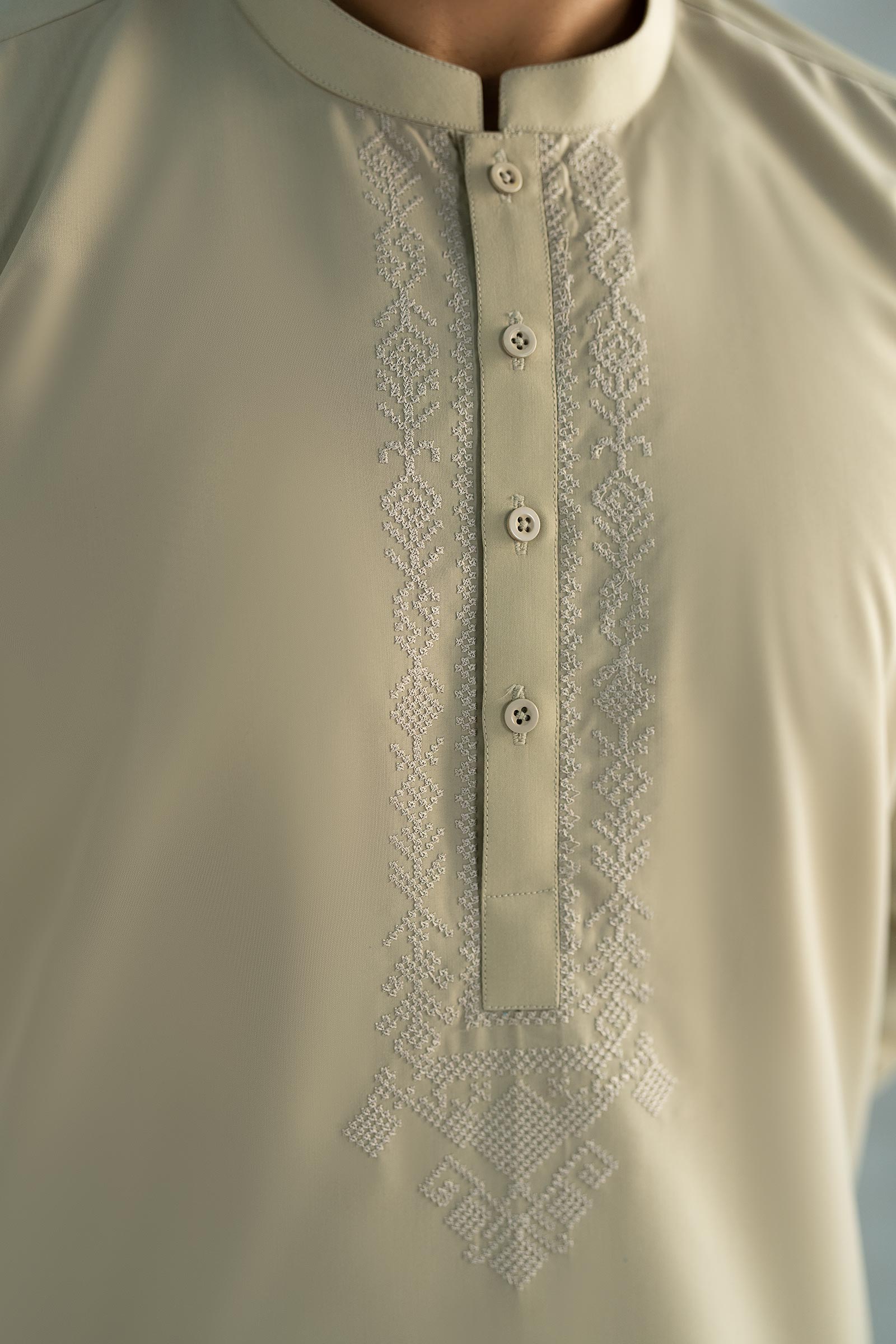 Cement Beige Embroidered Blended Kurta Shalwar (2-Piece) - Image 3