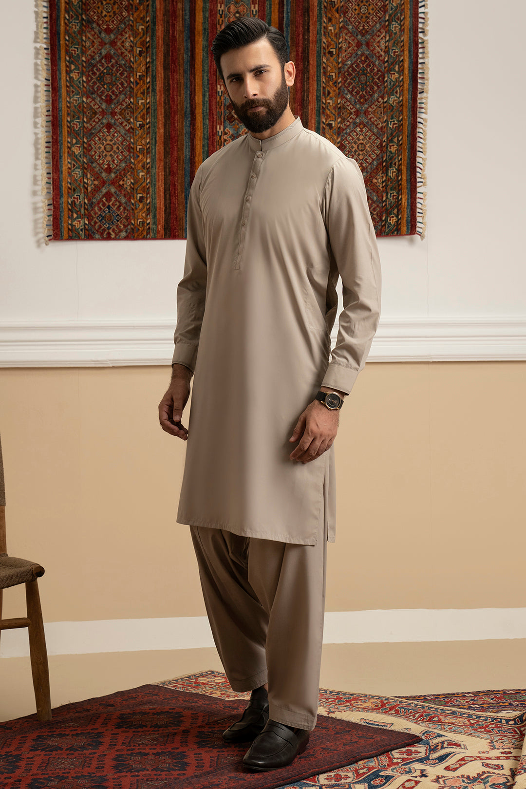 Oatmeal Blended Fabric Shalwar Kameez (2-Piece) - Image 11