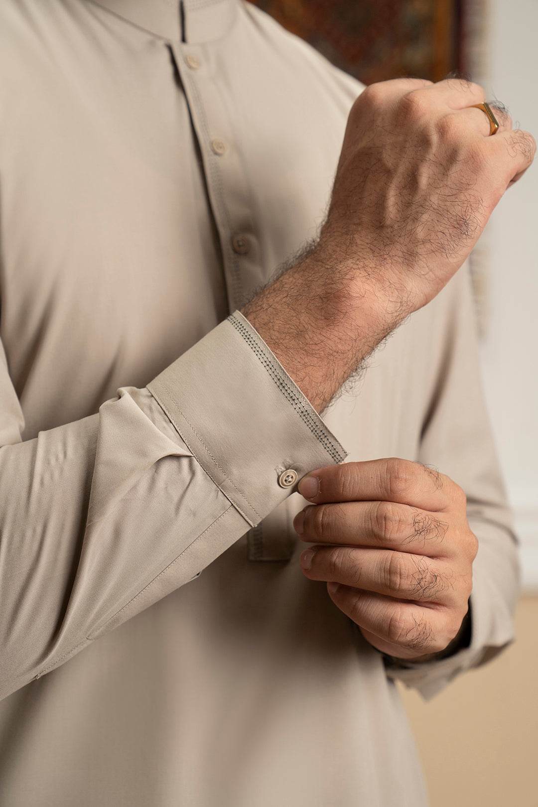 Oatmeal Blended Fabric Shalwar Kameez (2-Piece) - Image 12