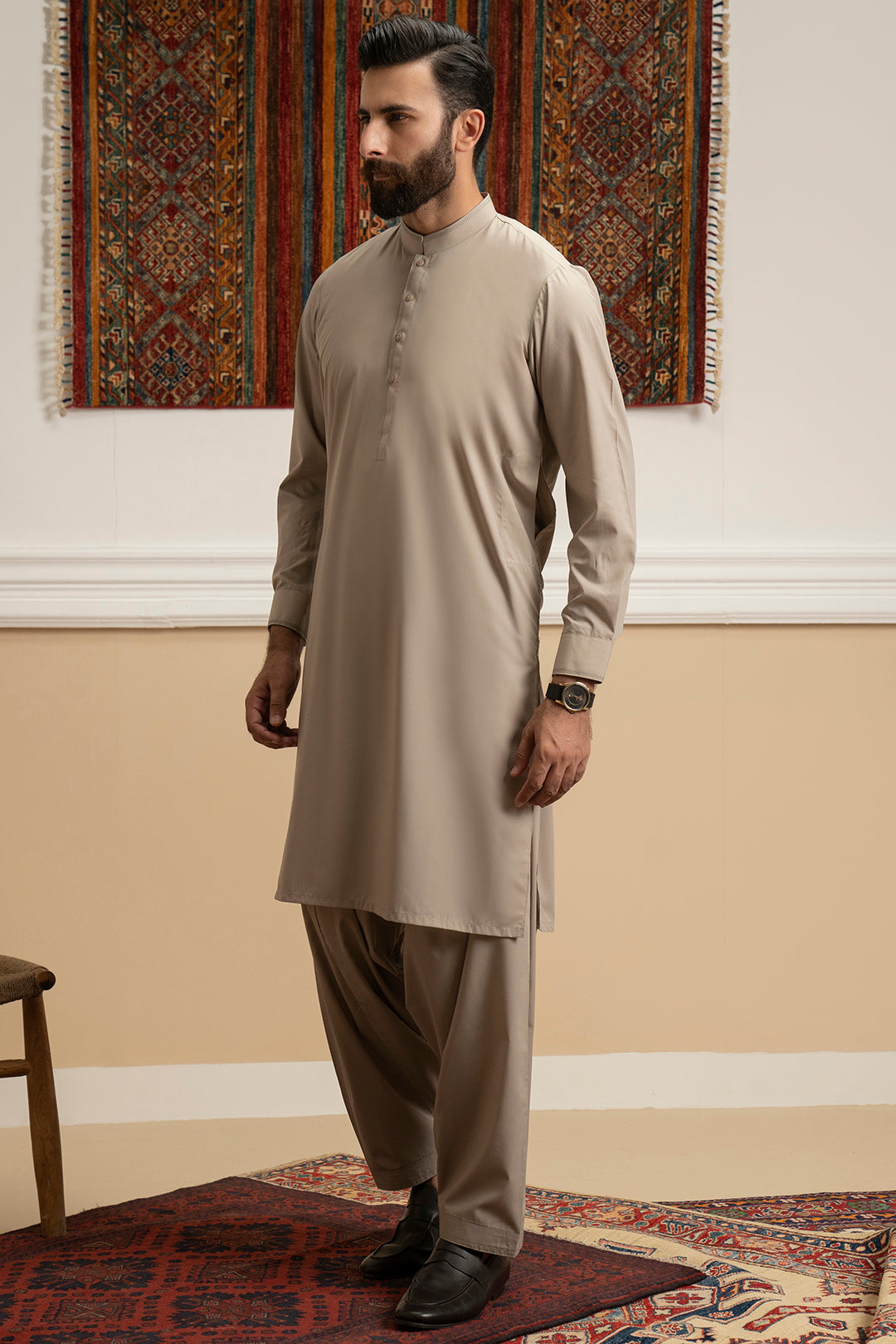 Oatmeal Blended Fabric Shalwar Kameez (2-Piece) - Image 2
