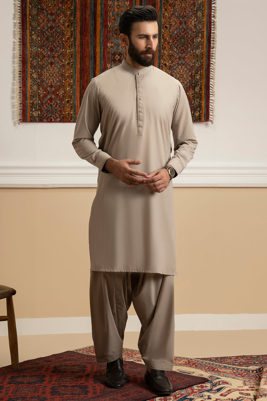 Oatmeal Blended Fabric Shalwar Kameez (2-Piece) - Image 8