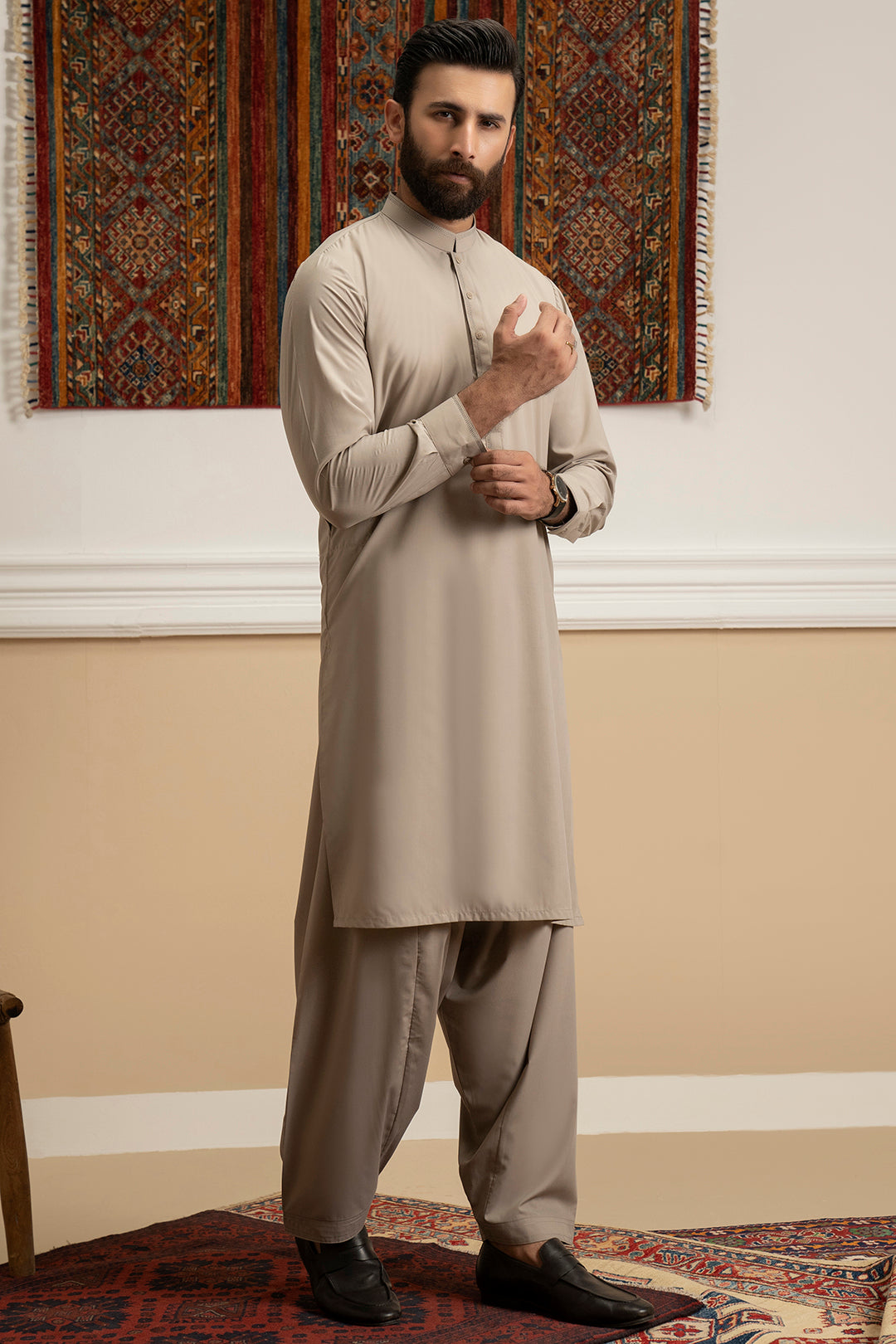 Oatmeal Blended Fabric Shalwar Kameez (2-Piece) - Image 9