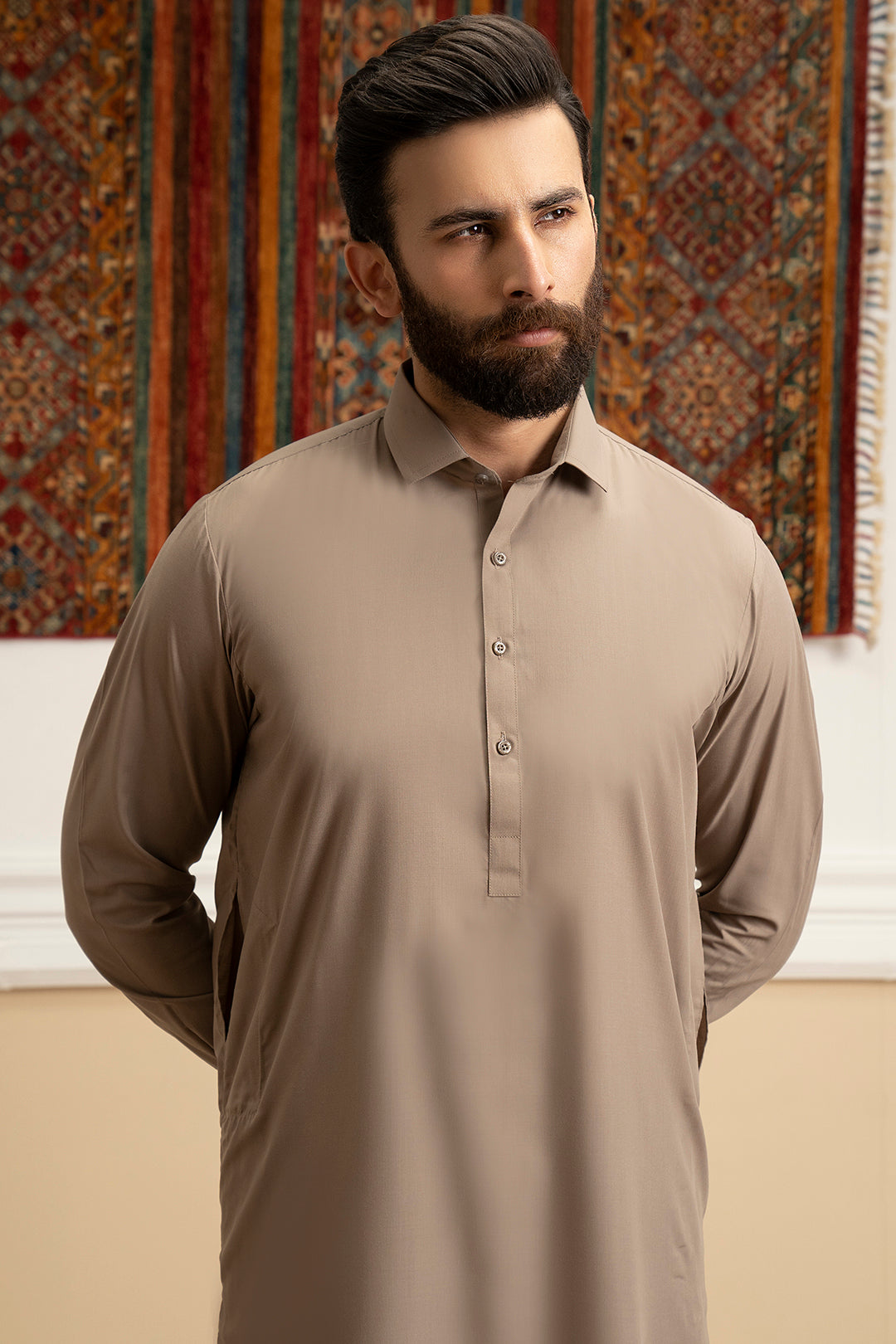Oatmeal Blended Fabric Shalwar Kameez (2-Piece) - Image 1
