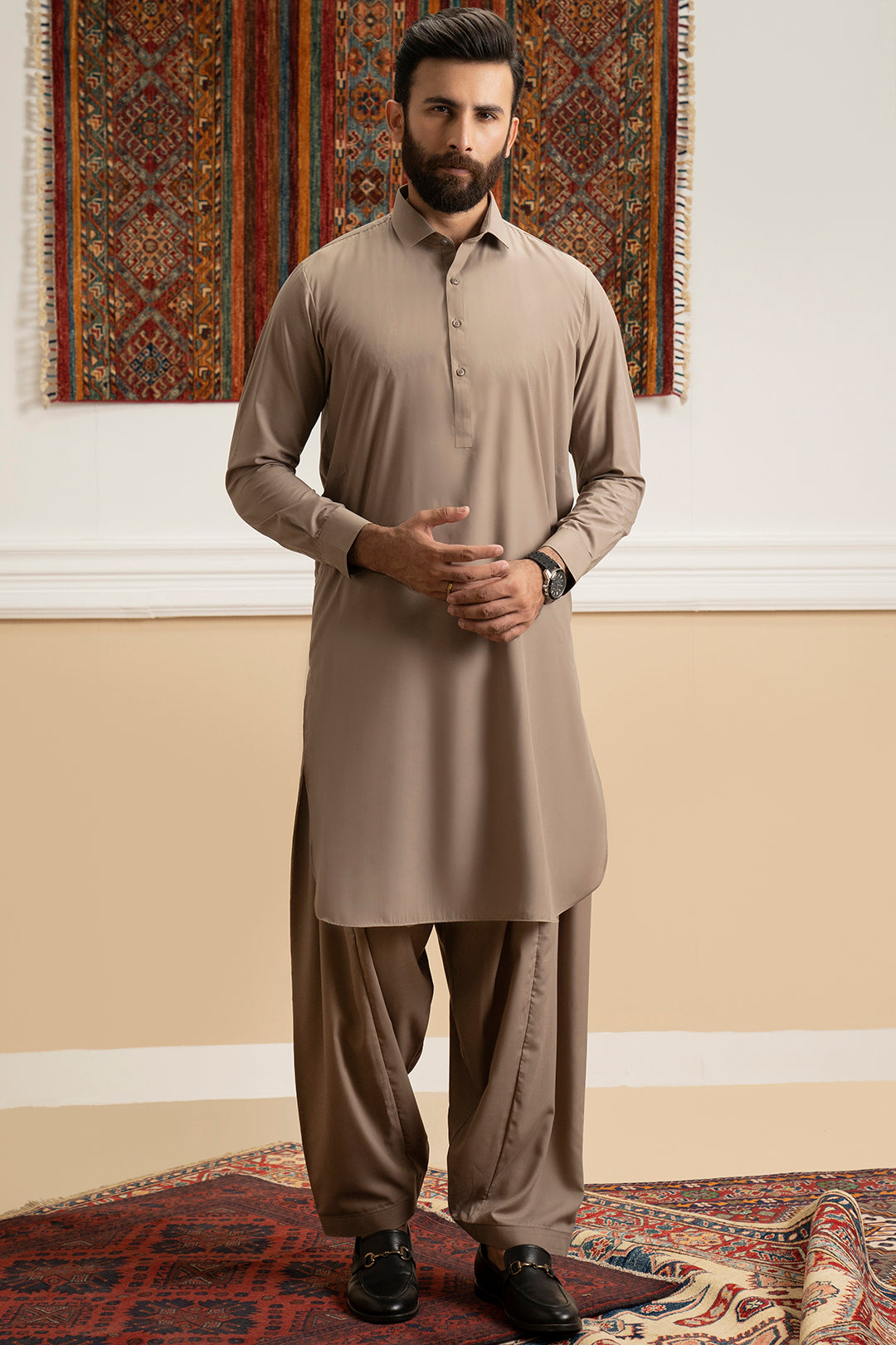 Oatmeal Blended Fabric Shalwar Kameez (2-Piece) - Image 2