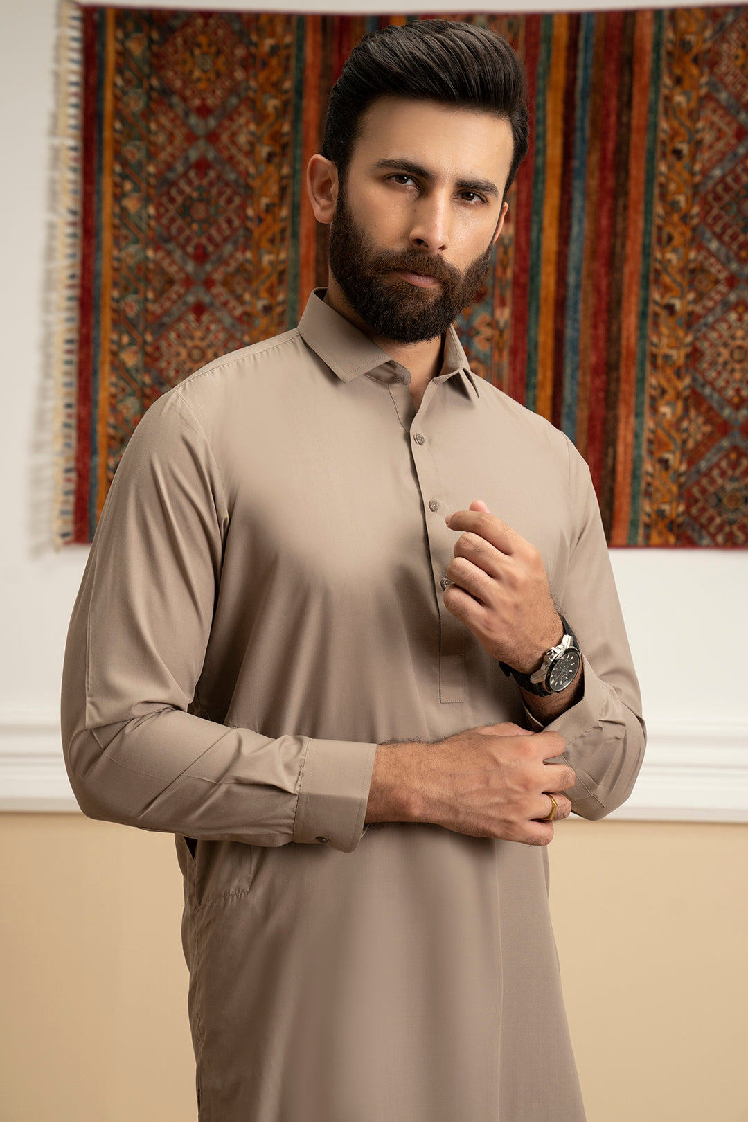 Oatmeal Blended Fabric Shalwar Kameez (2-Piece) - Image 3