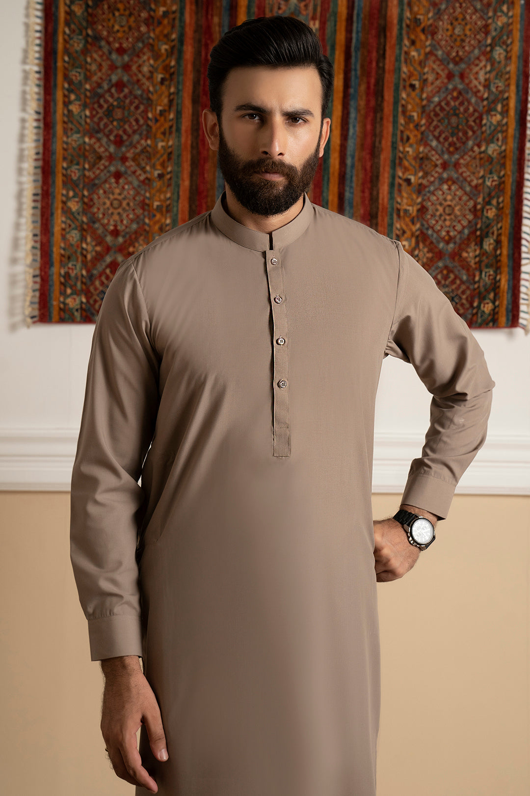 Oatmeal Blended Fabric Shalwar Kameez (2-Piece) - Image 1