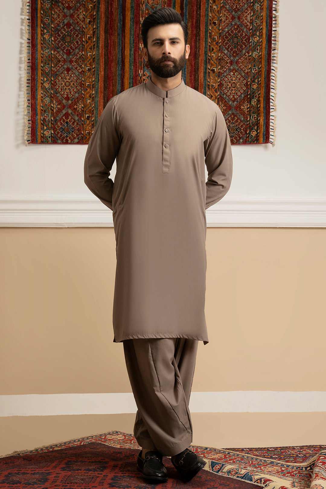Oatmeal Blended Fabric Shalwar Kameez (2-Piece) - Image 11
