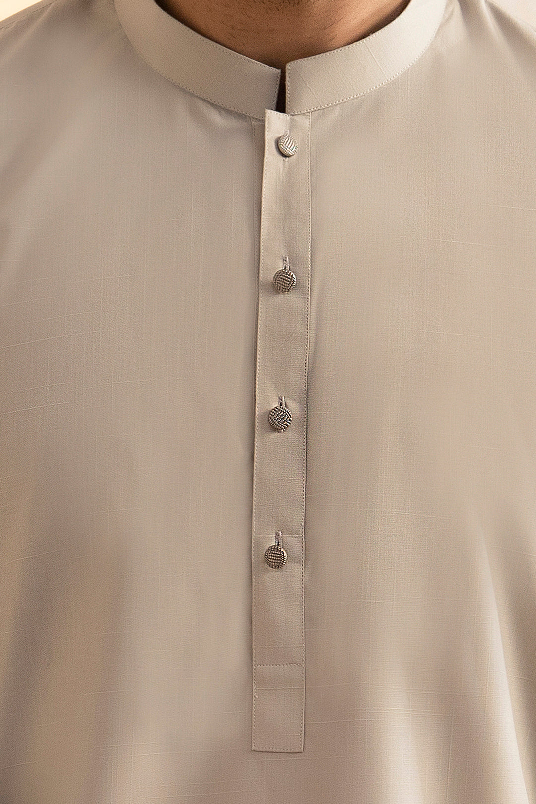 Beige Slub Textured Blended Fabric Shalwar Kameez (2-Piece) - Image 5