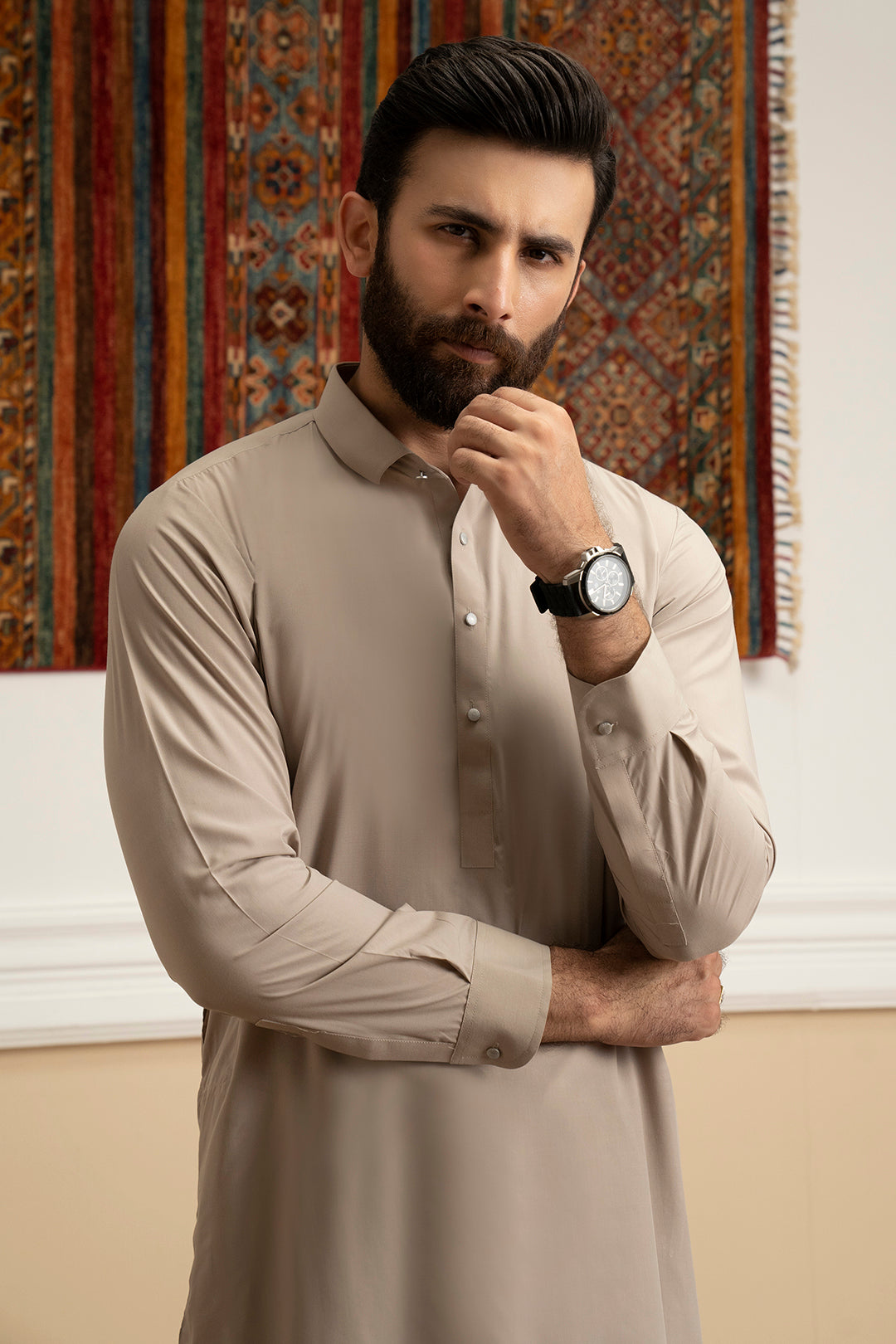 Oatmeal Blended Fabric Shalwar Kameez (2-Piece) - Image 1