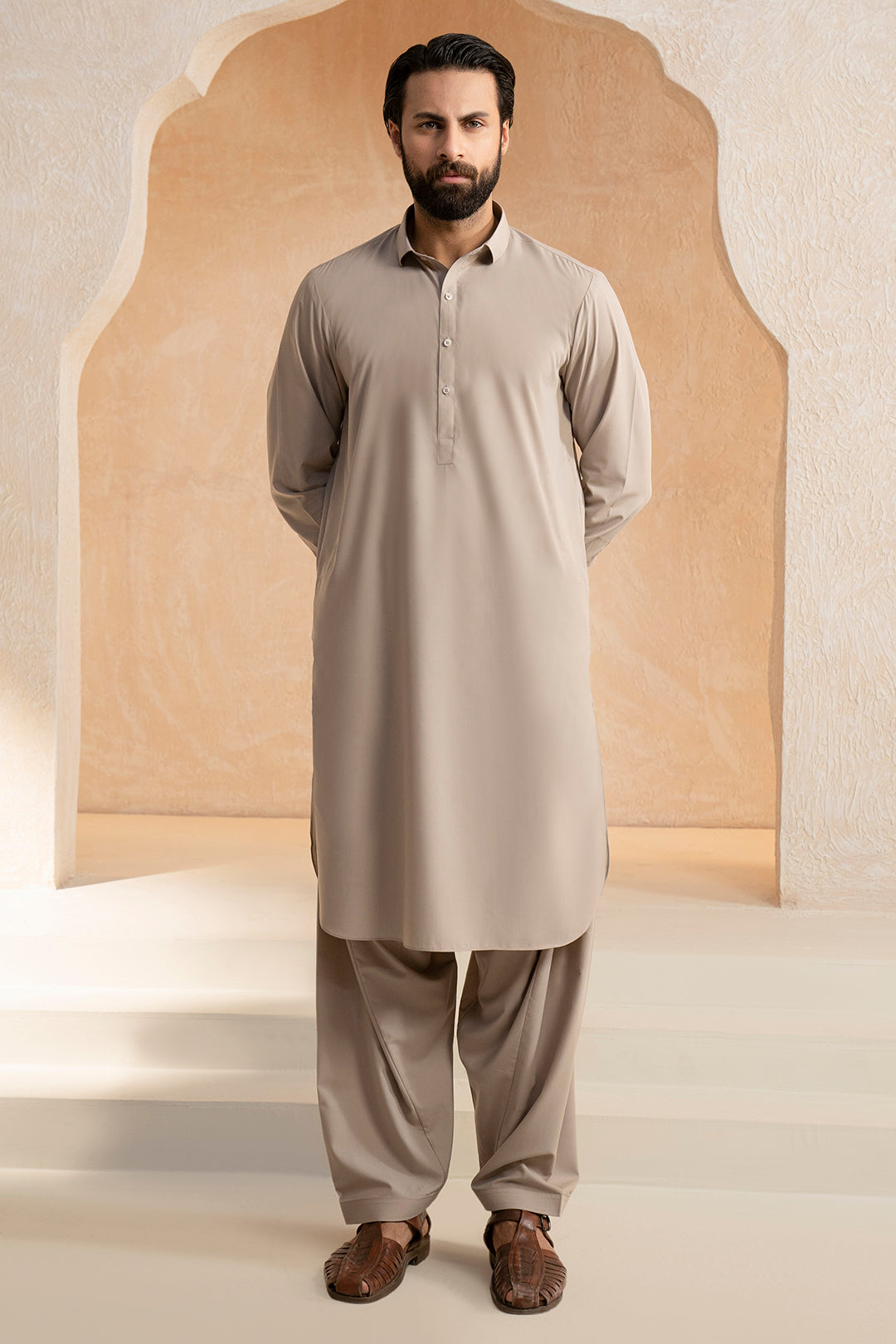 Oatmeal Blended Fabric Shalwar Kameez (2-Piece) - Image 12