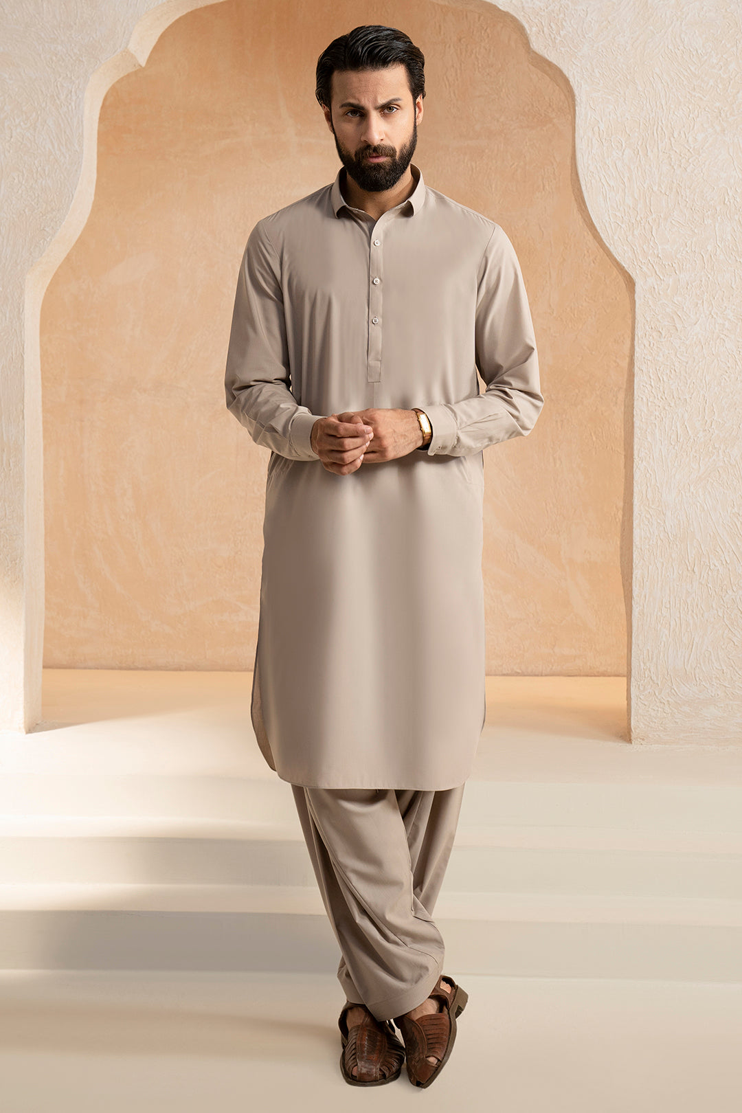 Oatmeal Blended Fabric Shalwar Kameez (2-Piece) - Image 14