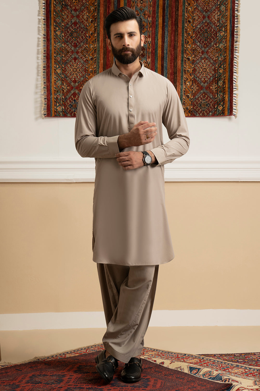 Oatmeal Blended Fabric Shalwar Kameez (2-Piece) - Image 3