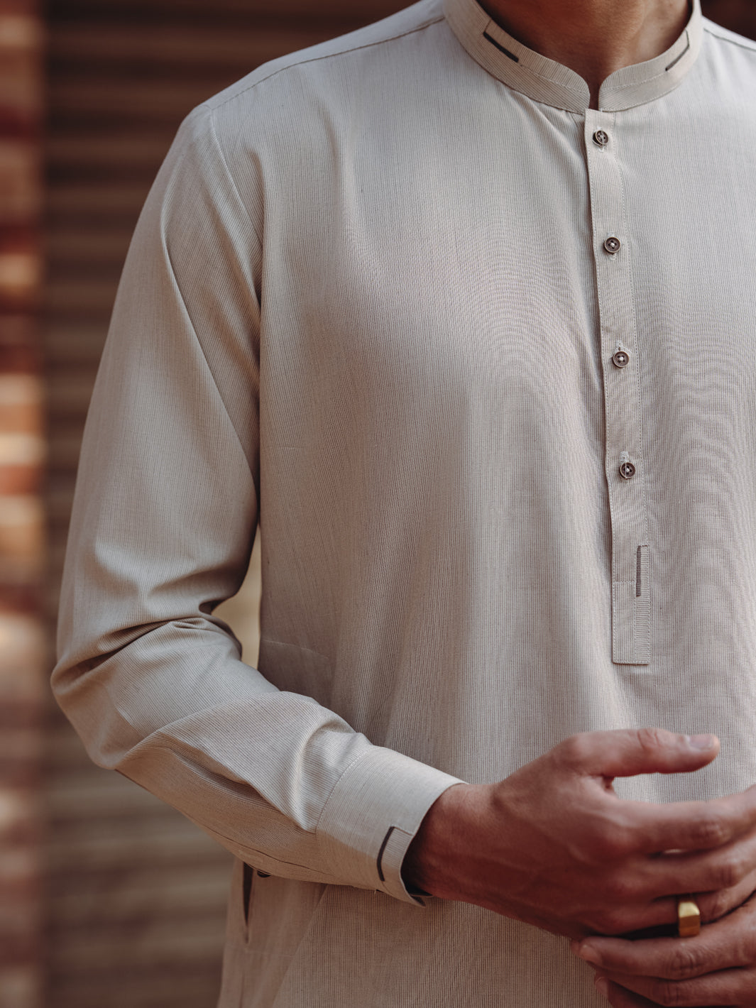 Beige Minimal Stitch Blended Shalwar Kameez (2-Piece) - Image 3